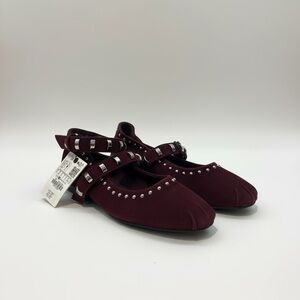 Zara suede studded ballet flats NWT